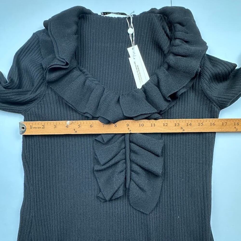 Trina Turk Dress Womens Large Black Quill Ruffle Sweater Quiet Luxury Party - Picture 11 of 13